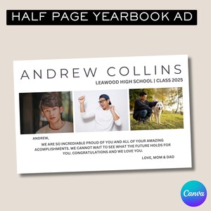 Half Page Yearbook Ad Template, Graduation Ad for Yearbook, Canva Template, Yearbook Page, High School Year Book