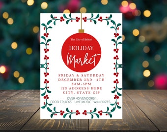 Editable Christmas Market Flyer, Holiday Market, Christmas Event Flyer, Christmas Shopping flyer