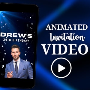 Animated Birthday Invitation Video, Party Invitation,Video Evite, Blue invite,  Evite, Text Invitation, Any Age Birthday invite