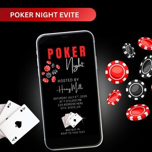Invitation à une soirée poker, invitation à une soirée jeux, poker, invitations de cartes, texte d'invitation, modèle de toile, invitation modifiable