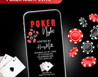 Poker Night Evite, Game Night Invitation, Editable Canva Template