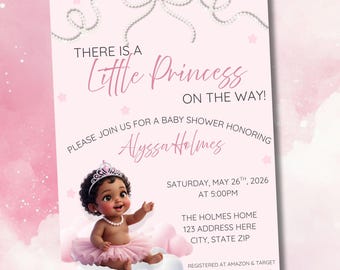 Editable Baby Shower Invitation, Princess on the Way Invite, Princess Baby Shower Evite, Baby Shower Evite