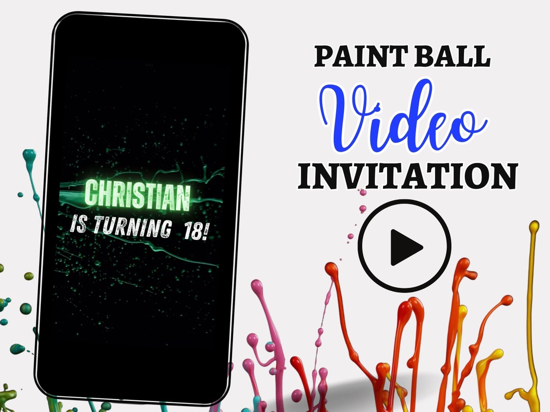 Paint Ball Video Invitation, Paint Party, Paint Invite, Paint Ball