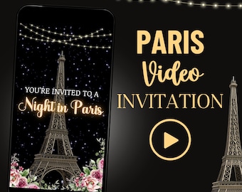 Night in Paris Video Invitation, Video Evite, Video Invite with photo, French theme party, Animated invite, Paris theme, Eiffel Tower