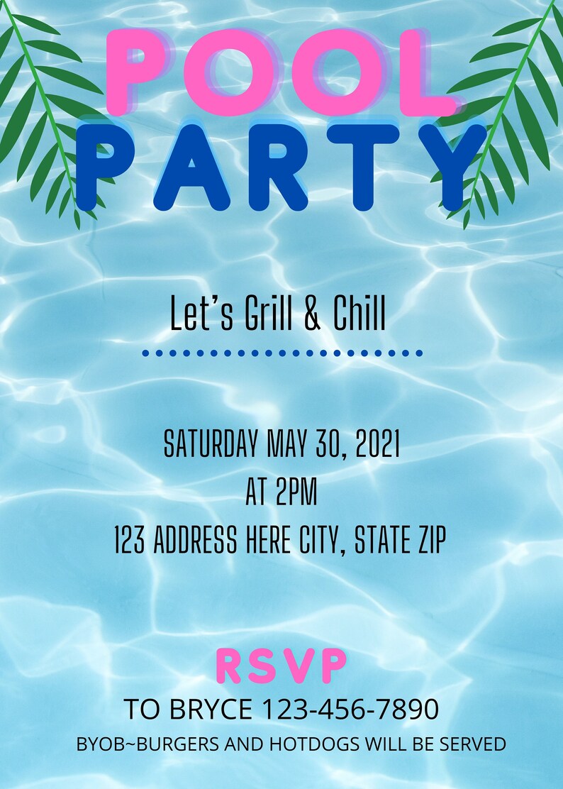 Pool Party DIGITAL Invitation Canva Template Edit Yourself Etsy