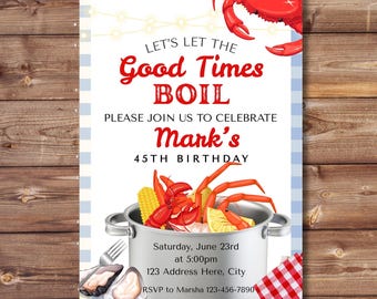 Editable Crab Boil Birthday Invitation, Seafood Theme (Canva Template)