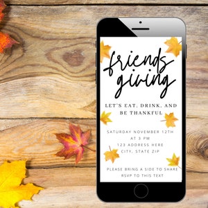 Friendsgiving Evite Template, fully customizable, Send Via Text Message, Text Invitation, Thanksgiving Invitation