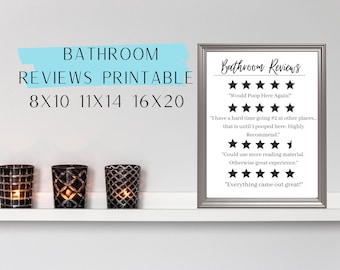 Bathroom Reviews Printable Wall Art, Instant Download, Poop Review, Bathroom Sign