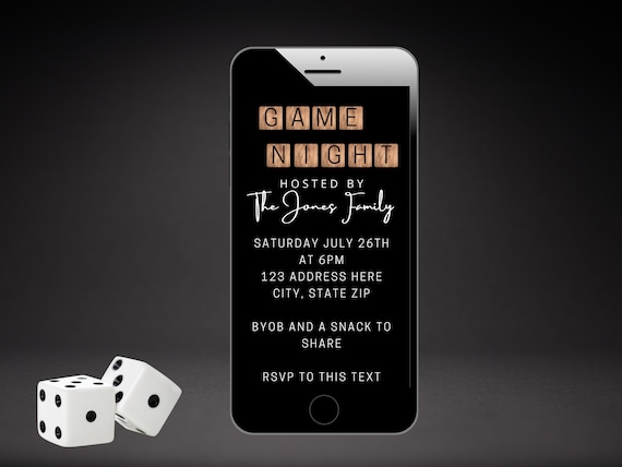 Game Night Evite, Editable Text Invitation, Canva Template (Instant Download)