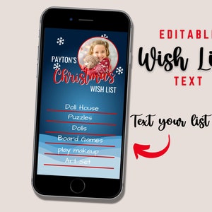 Weihnachtswunschliste Textnachricht, bearbeitbare Wunschliste, bearbeitbare Weihnachtsliste, Weihnachtsmannliste, Weihnachtsmann, Kinderweihnachtsliste, Feiertagsliste