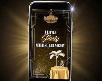 Golden Gatsby Video Invitation, Roaring 20s Party Evite (Digital)