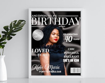 Okładka magazynu CUSTOM, Plik cyfrowy, Spersonalizowana okładka magazynu, Urodziny w każdym wieku, Prezent dla niej, Okładka magazynu do druku