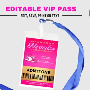 Editable VIP Sneaker Ball Pass, Canva Template, VIP Pass Template, Sneaker Ball ticket, Lanyard Ticket, Sneaker Ball Party, Sneaker Evite