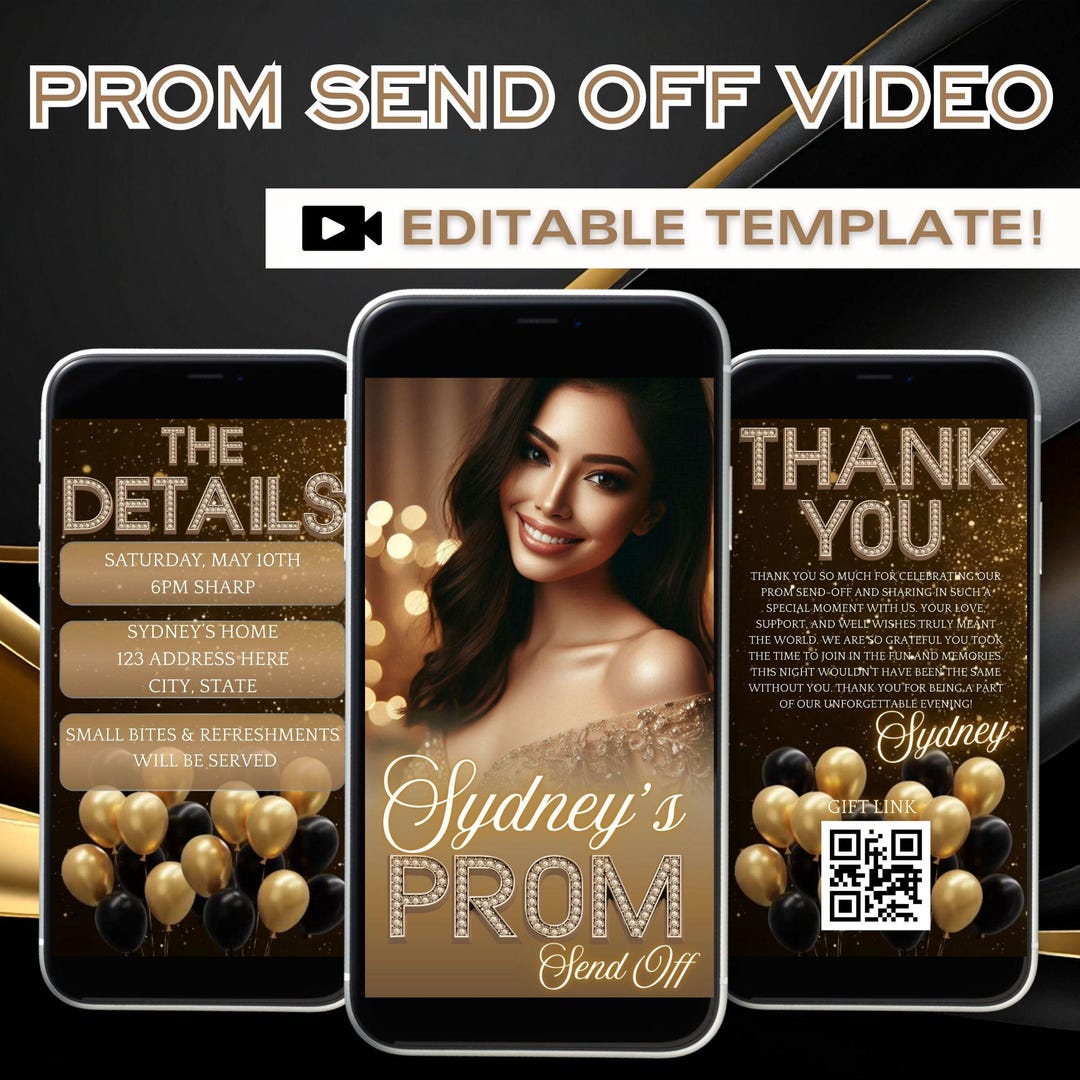 Editable Prom Send off Video Invitation, Prom Send off Evite, Prom Send ...