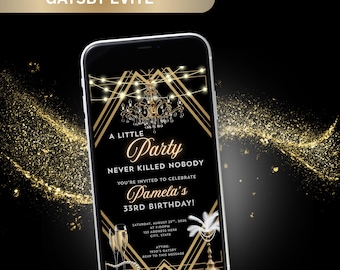 Gatsby Party Evite, Art Deco Invitation, Editable Canva Template