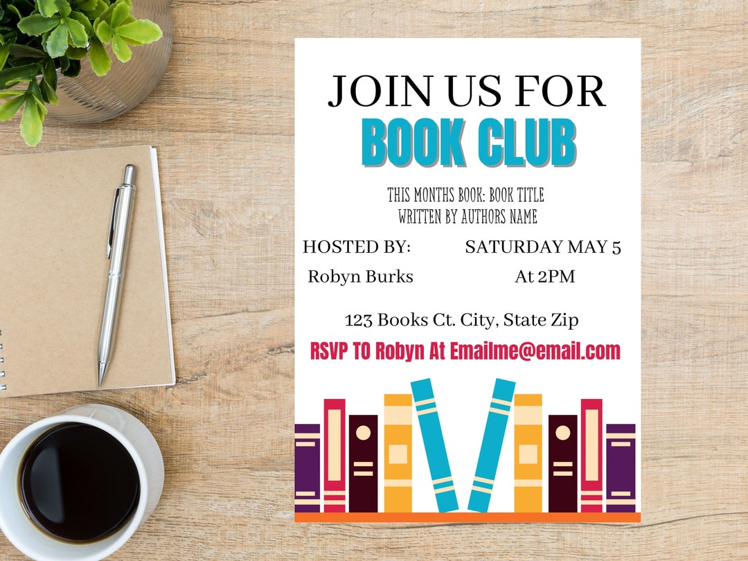 Editable Book Club Invitation Invitation Template Book Club - Etsy España