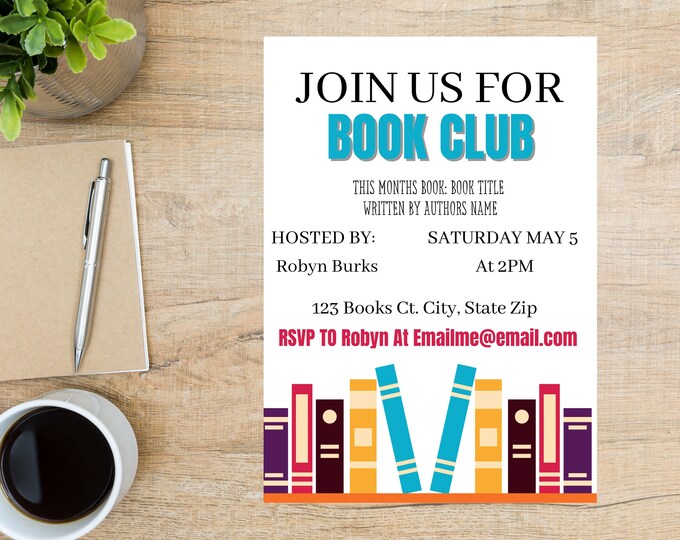 Editable Book Club Invitation Invitation Template Book Club Book of