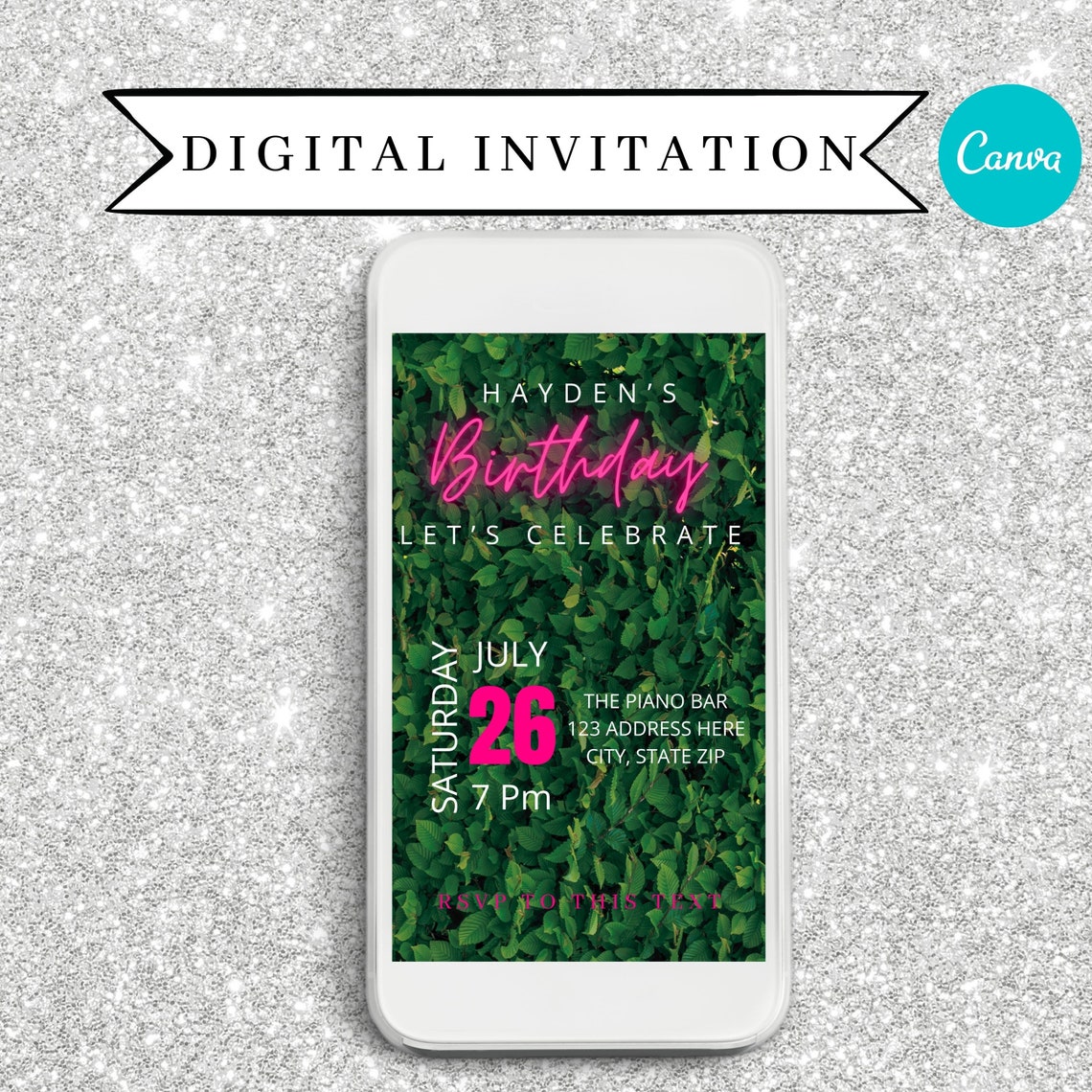 Digital Birthday Invitation Text Invite Canva Template Etsy