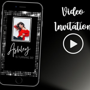 Glam Video Invitation, Black and Silver Video Invitation, Black and White Invite, Any Age Invite, Animated Invite, Evite