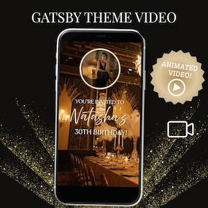 Gatsby Video Invite, Roaring 20s theme, Video Evite, Video Invitation, 1920’s Theme Party, black and gold Invite, 1920’s Invitation
