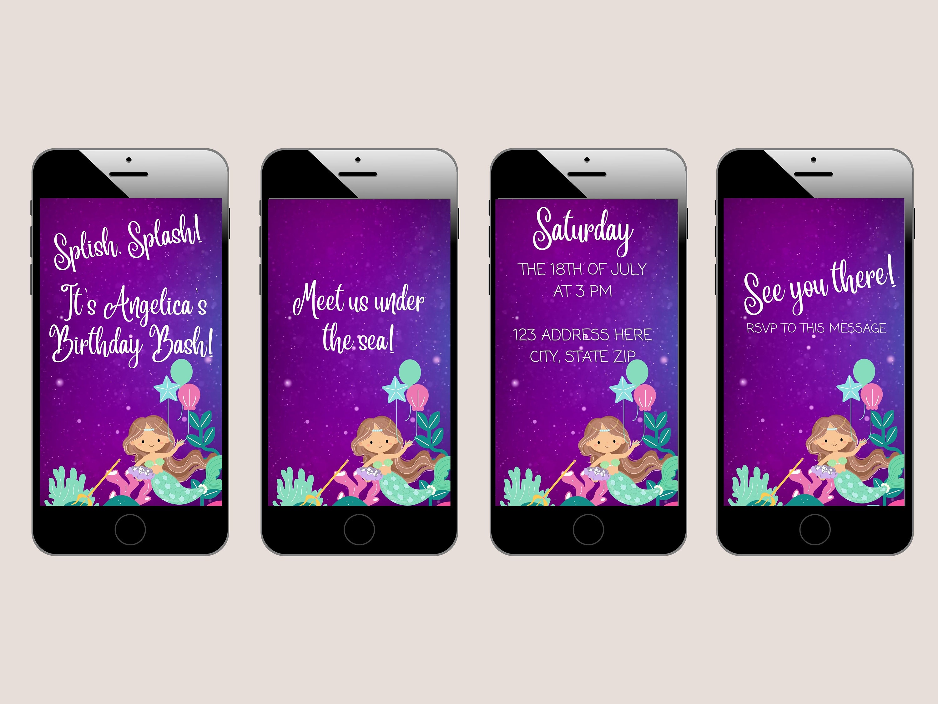 Mermaid Birthday Video Invitation Video Invite Text Evite Etsy 日本