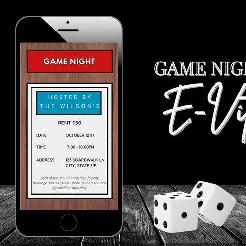 Game Night Evite Text Invitation Cocktails and Games Canva Etsy