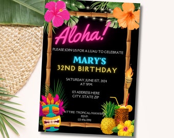 Hawaiian Luau theme invitation template, Tiki Birthday Evite, Tiki Invitation, Hawaiian Party Evite, Tropical Invite