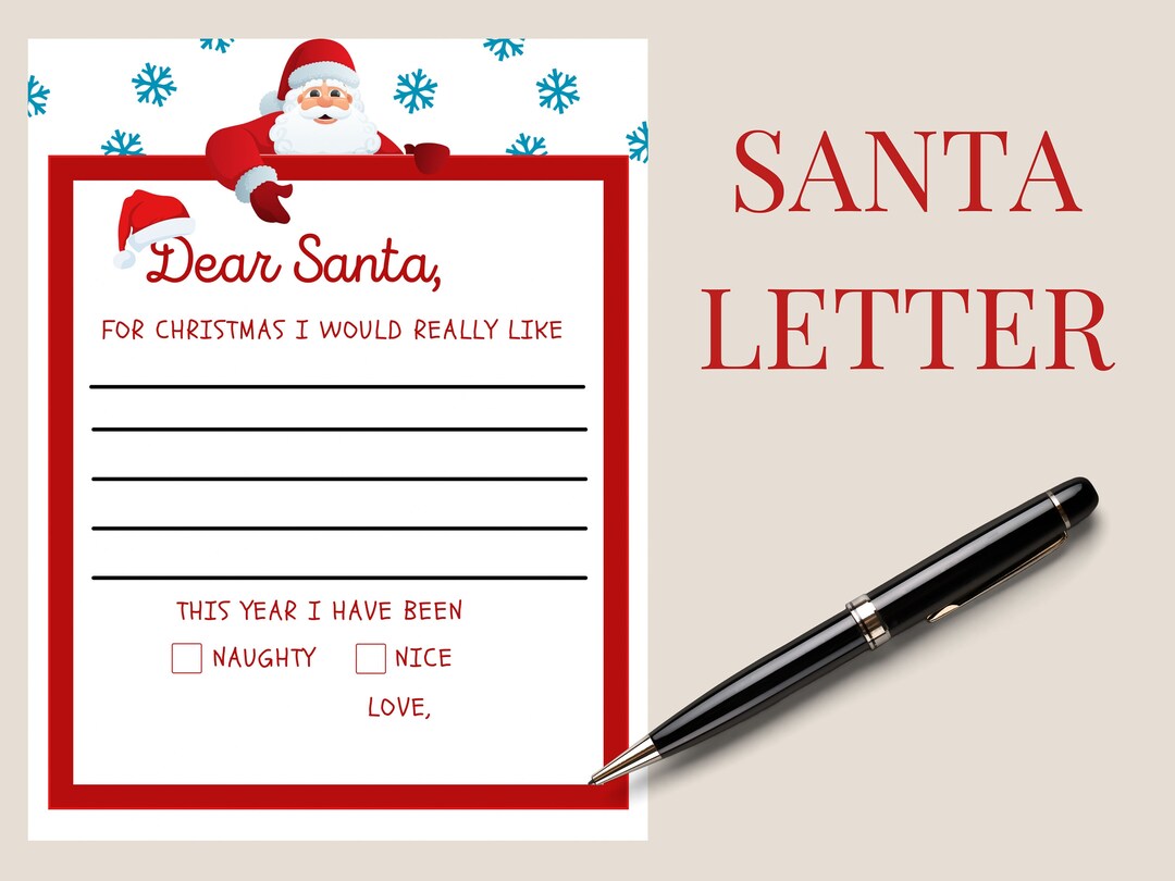 Instant Download Santa Letter Wish List, Letter to Santa Printable