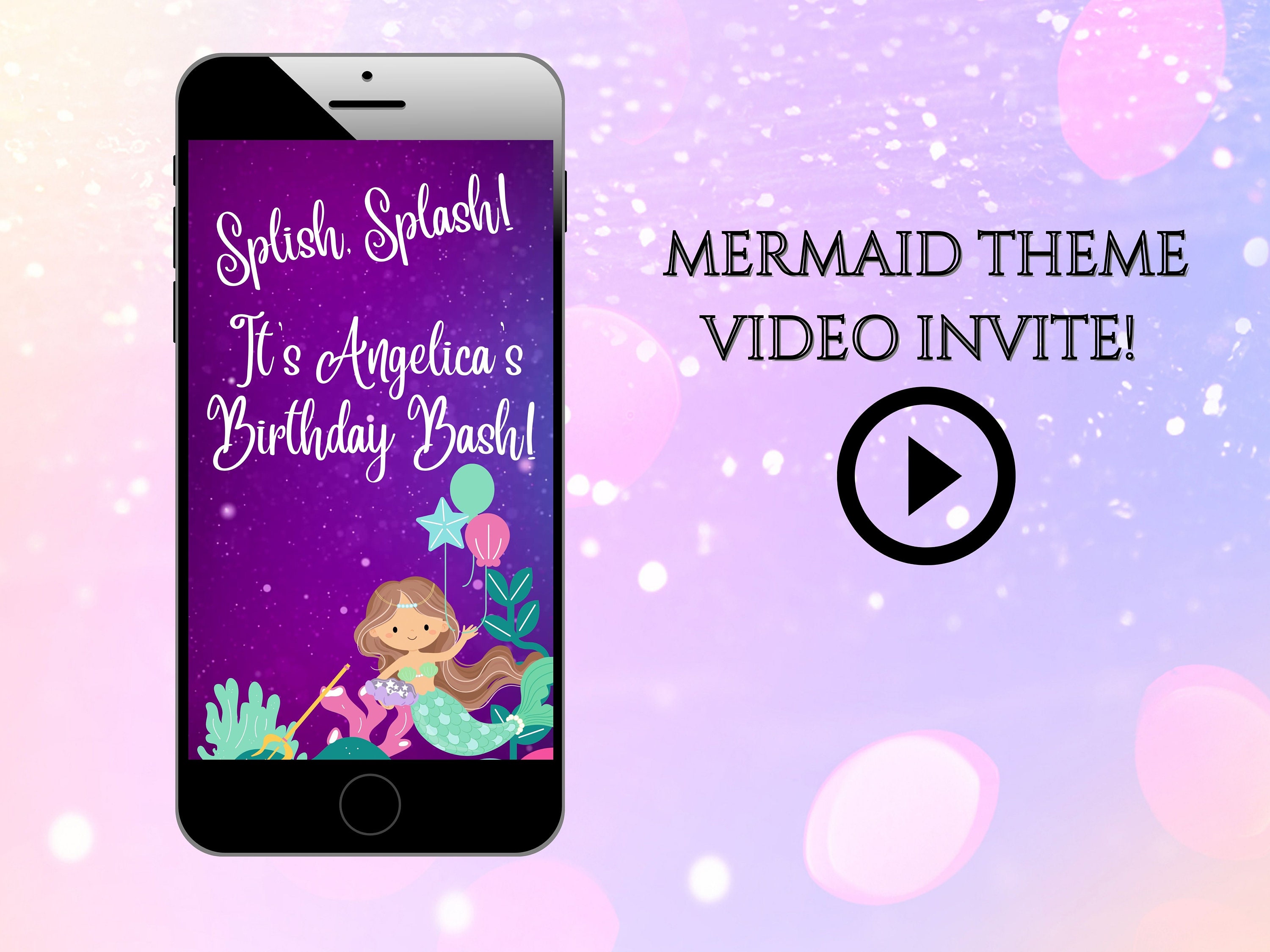 Mermaid Birthday Video Invitation Video Invite Text Evite Etsy 日本