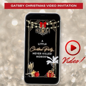 Christmas Gatsby Video Invite, Roaring 20s theme, Video Evite, Video Invitation, 1920’s Theme Party, red and gold Invite, 1920’s Invitation