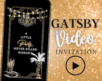 Gatsby Video Invite, Roaring 20s theme, Video Evite, Video Invitation, 1920’s Theme Party, black and gold Invite, 1920’s Invitation