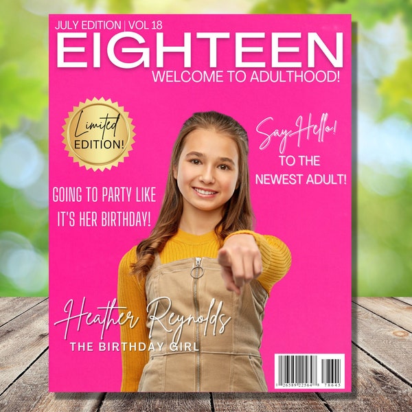 CUSTOM Magazine Cover, Digital File, Personalized Magazine Cover, 18 year old Gift, Eighteen Magazine Cover, 18  Gift