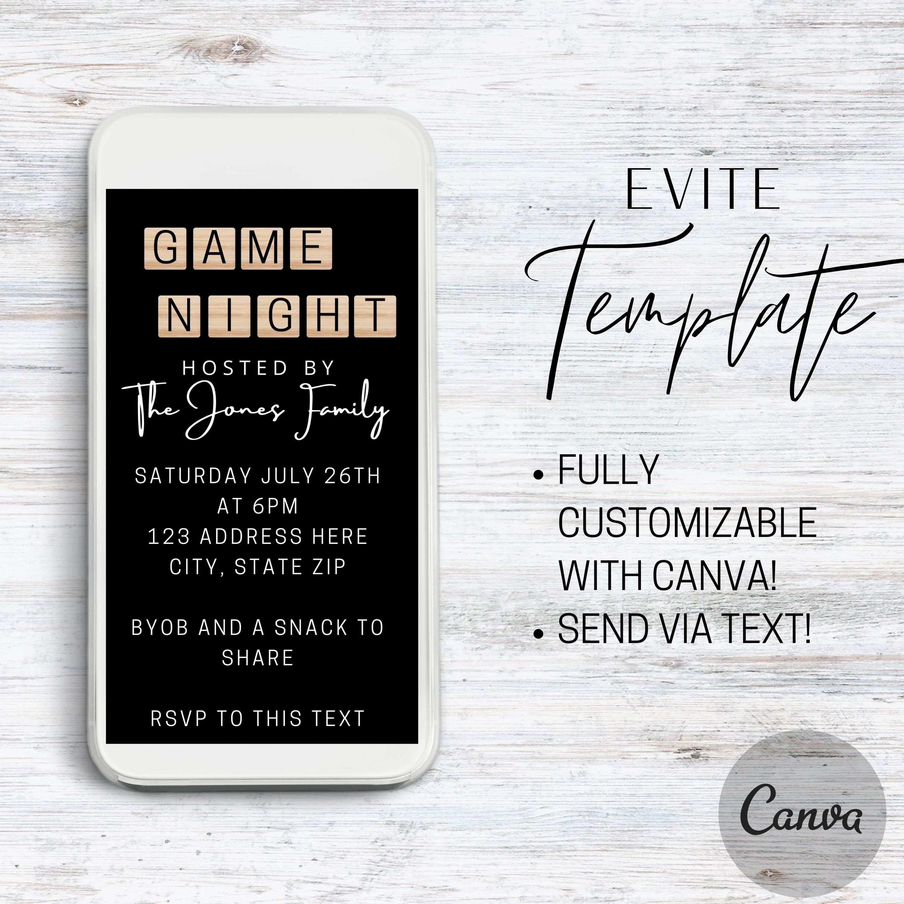 Game Night Evite Game Night Invitation Text Invitation SMS Etsy