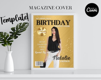 EDITABLE Magazine Cover, Magazine Template, Canva Template, Personalized Gift, Magazine with Photo, DIY Magazine, gold cover