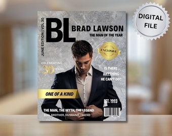 CUSTOM Magazine Cover, Digital File, Personalized Magazine Cover, Mens birthday Gift, 50th Magazine Cover,  Gift for him, last minute gift