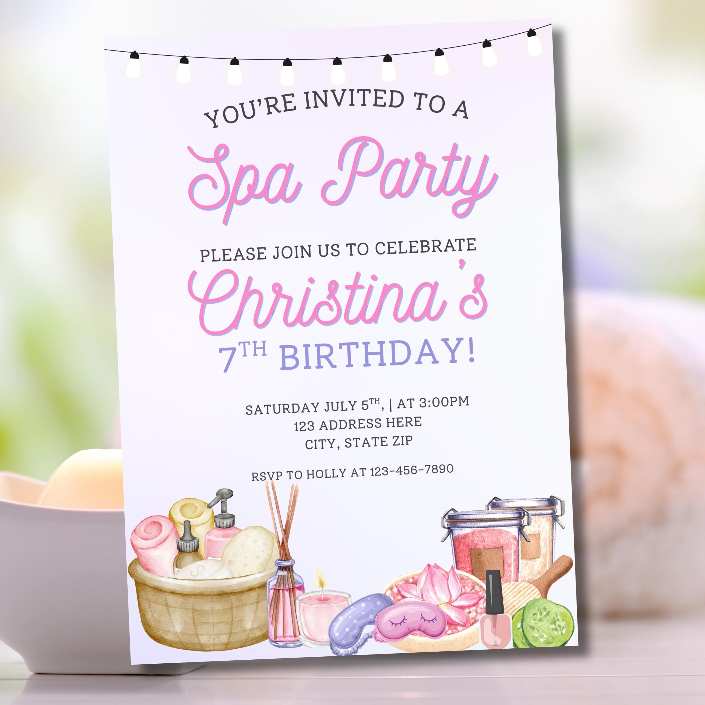 Editable Spa Party Invitation, Spa Birthday Invite, Spa Evite, Spa ...