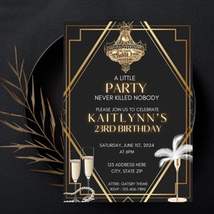 Roaring 1920 Einladungsvorlage, Gatsby Birthday Evite, Gatsby-Einladung, 1920er Jahre Invite