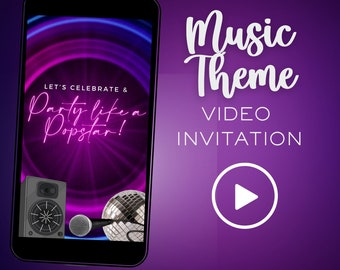 Karaoke Video Invitation, Music Invite, Popstar Party, Karaoke Party, Video Evite, Video Invitation, Black and Gold Invite, Music theme