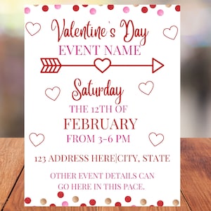 Editable Valentines Event Flyer, Valentines Bake Sale, Valentines Dance, Valentines Fundraiser, Canva Template