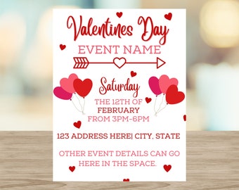 Editable Valentines Event Flyer, Valentines Bake Sale, Valentines Dance, Valentines Fundraiser, Canva Template