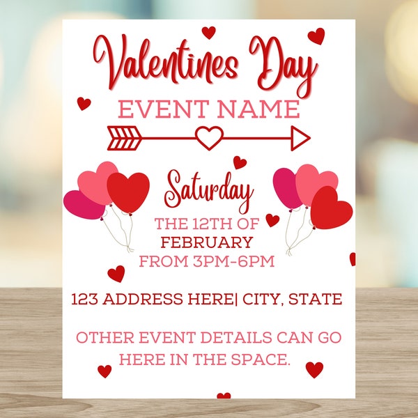 Editable Valentines Event Flyer, Valentines Bake Sale, Valentines Dance, Valentines Fundraiser, Canva Template