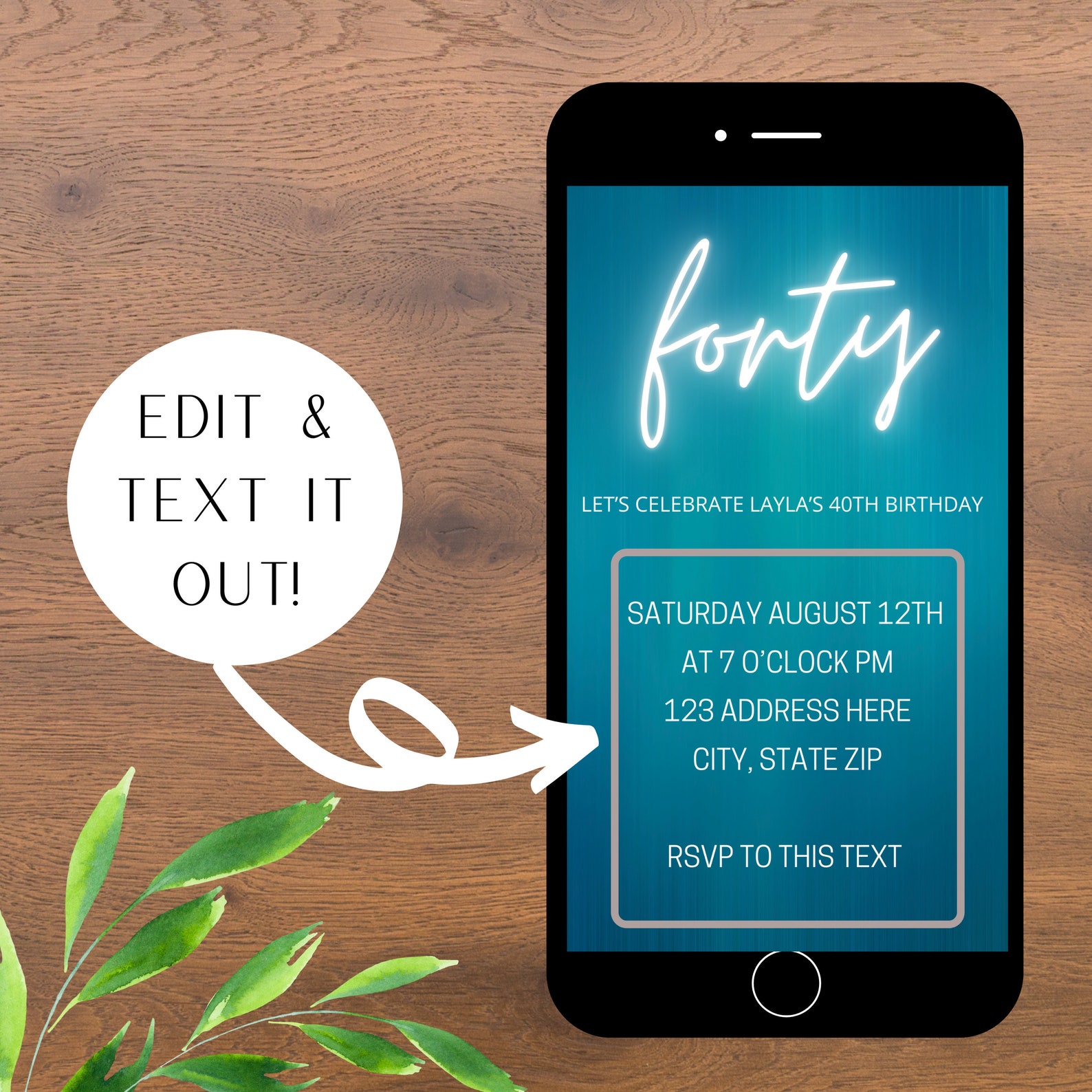 40TH Birthday E Invitation E invite Text Invitation forty Etsy