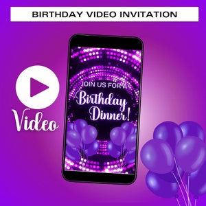 Lila Thema Geburtstag Video Einladung, Lila einladen, Lila Geburtstag Evite, Lila Thema Geburtstag