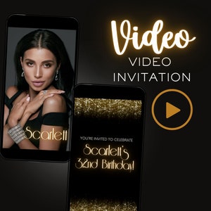 Video Birthday Invite, Any Age Invite, Video Evite, Black and Gold Birthday, Animated Invitation, Invite with Photo, Text Invite