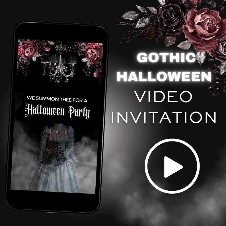 Gothic Halloween Video Invitation, Halloween Party Invite, Costume Party Invite, Video Evite, Spooky Inivte image 1