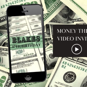 Money Video Invitation, Video Evite, Animated Invite, Money Theme Party, Money Party, Text Invite, Invite with music