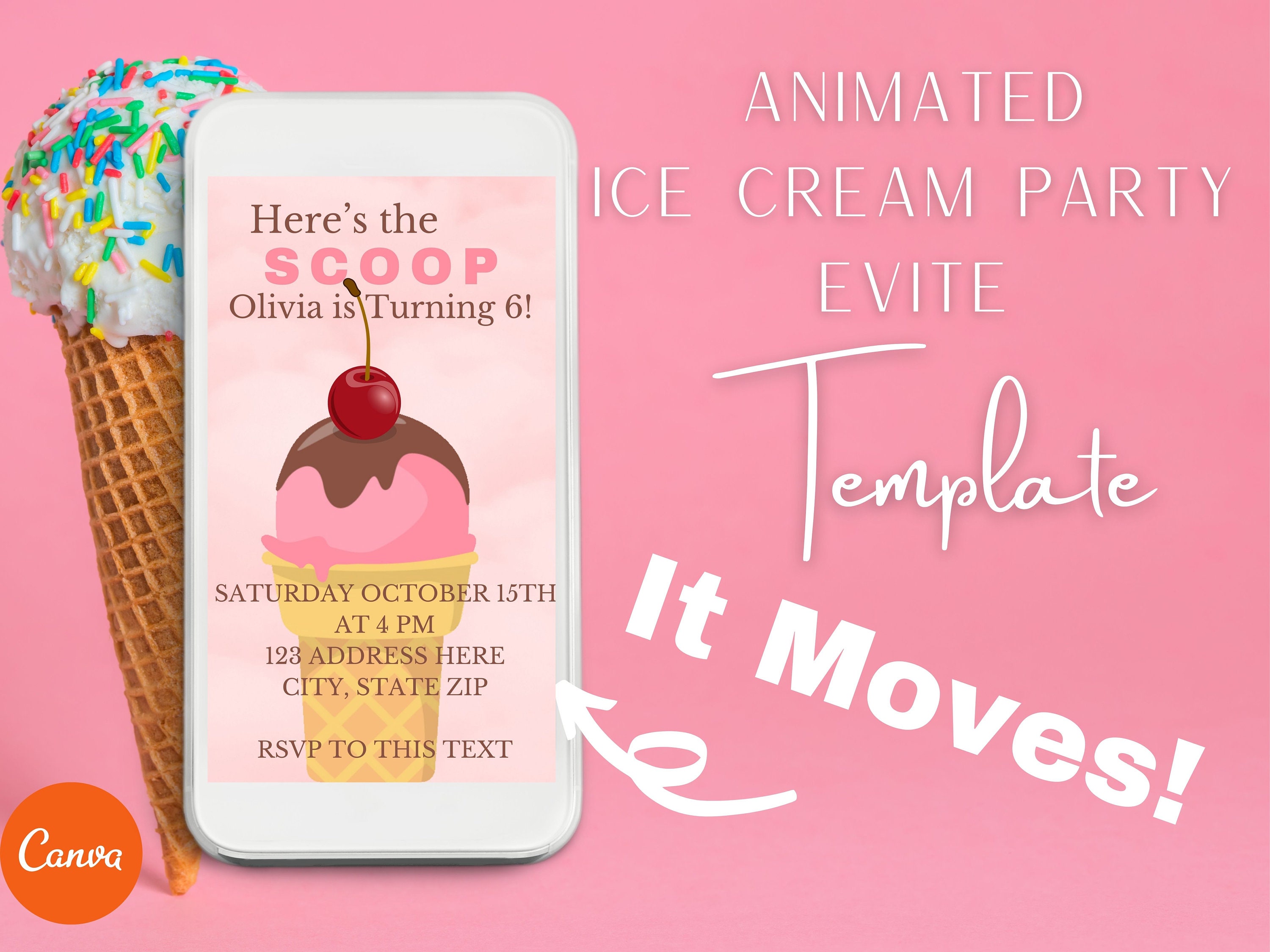 Animated Ice Cream Party Evite Editable Invitation Ice Cream Theme Text Invitation Ice Cream Birthday Party