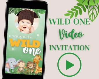 Wild One Video Invite, Jungle Theme Birthday, Safari Invite, Safari Babyshower. Jungle Animals Invitation, Video Invite, Video Evite