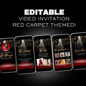 Editable Red Carpet Video Invite, Birthday video, Birthday party, Canva Template, Video Template, video Evite, Hollywood Invite