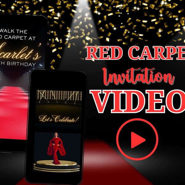 Red Carpet Hollywood Video Invitation, Red Carpet Invite, Video Invitation, Video Evite, Any Age Invite, Black and red